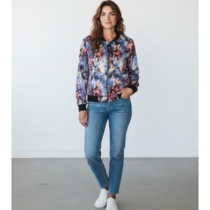 NEW Allegra K Multicolor Floral Bomber Jacket Zip Lightweight Women XL Spring